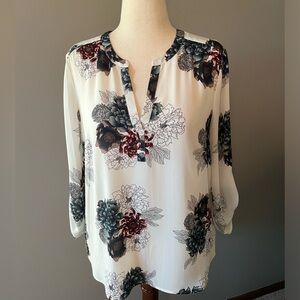 Daniel Rainn Koda Split Neck Blouse with 3/4 Roll-Tab Sleeves